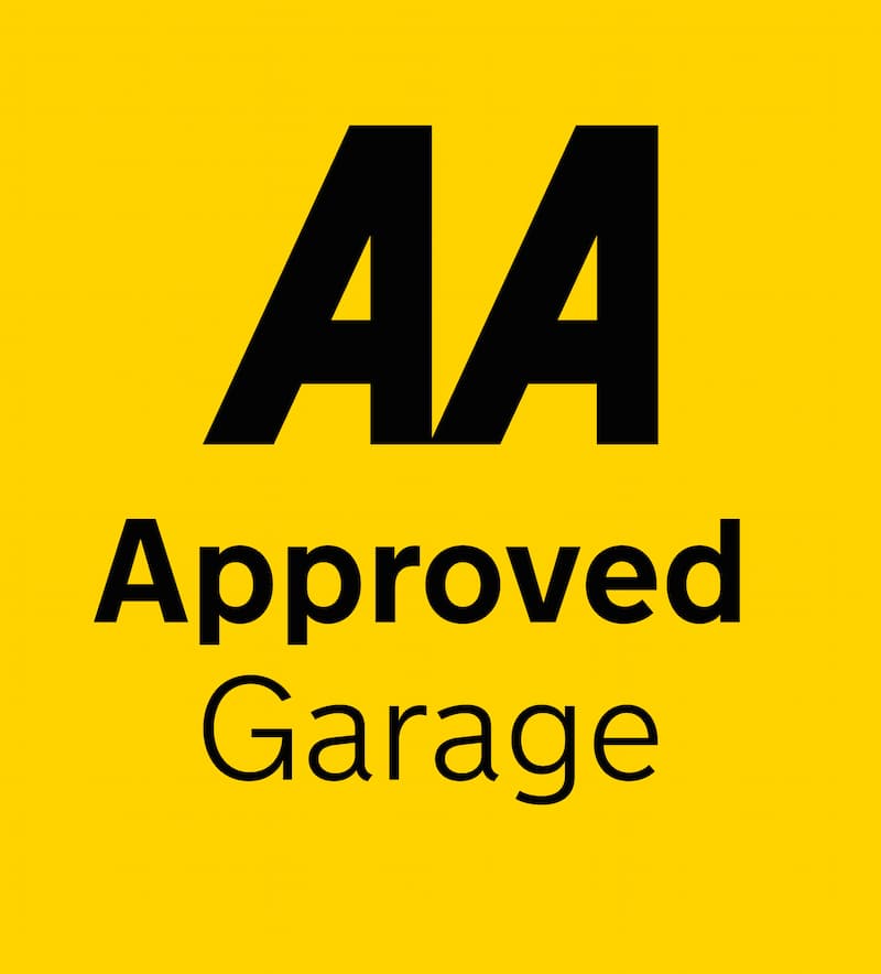 Yellow background with bold black text reading "AA Approved Garage," perfect for all your car needs, from DPF cleaning to MOT testing.