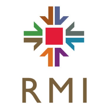 A logo featuring a red square at the center with six colorful arrows pointing towards it, each a different color: green, brown, blue, gray, orange, and purple. Below the design are the letters "RMI" in brown—a perfect fit for businesses offering car servicing or MOT testing.