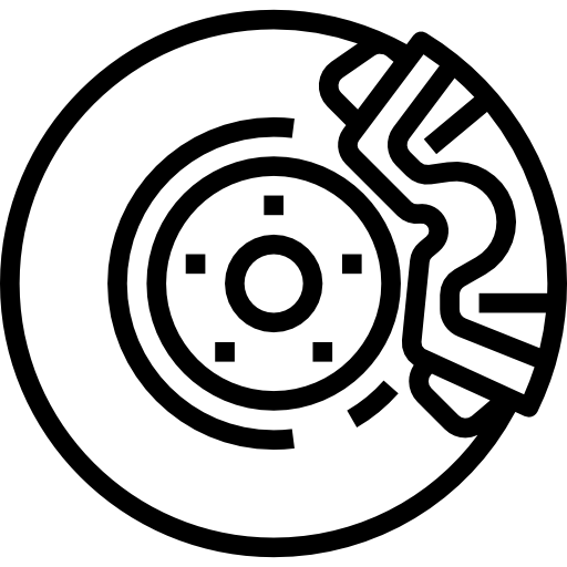 Line art of a car brake disc and caliper, perfect for any garage mechanic. The disc's circular form features small rectangular details, while the caliper is shown as a rounded shape on the right side, demonstrating its grip on the disc.